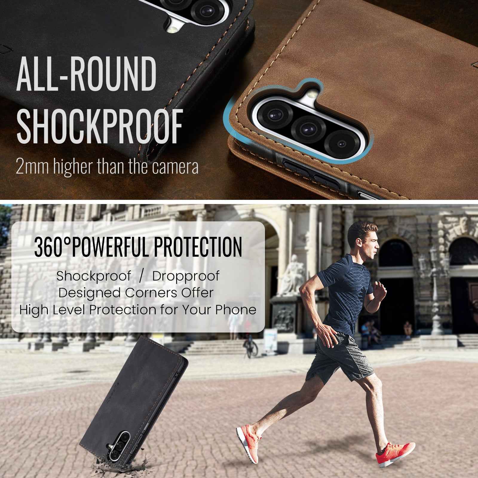 For Samsung Galaxy A57 5G Wallet Case CASEME 013 Series PU Leather Phone Cover Stand - Black