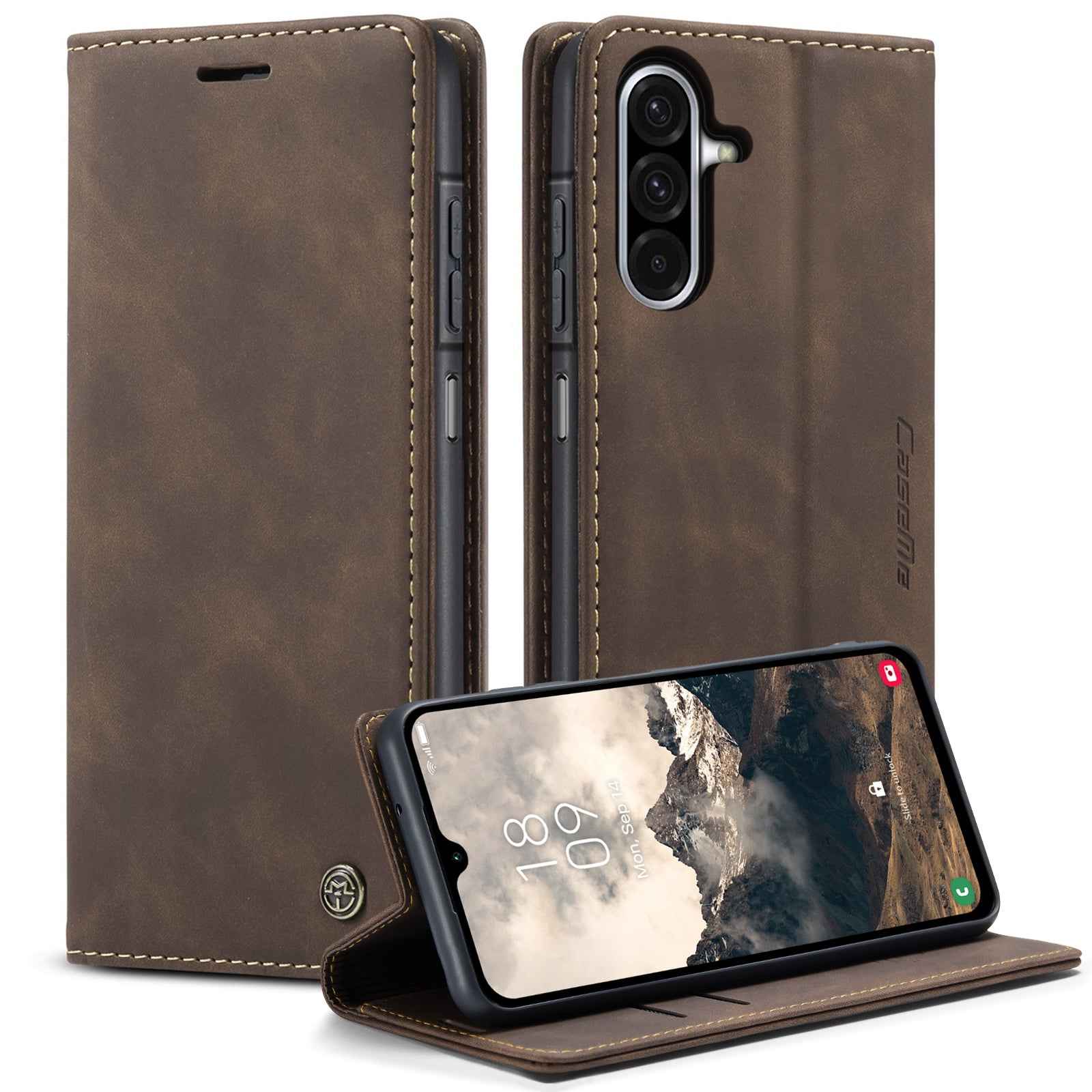 For Samsung Galaxy A57 5G Wallet Case CASEME 013 Series PU Leather Phone Cover Stand - Coffee