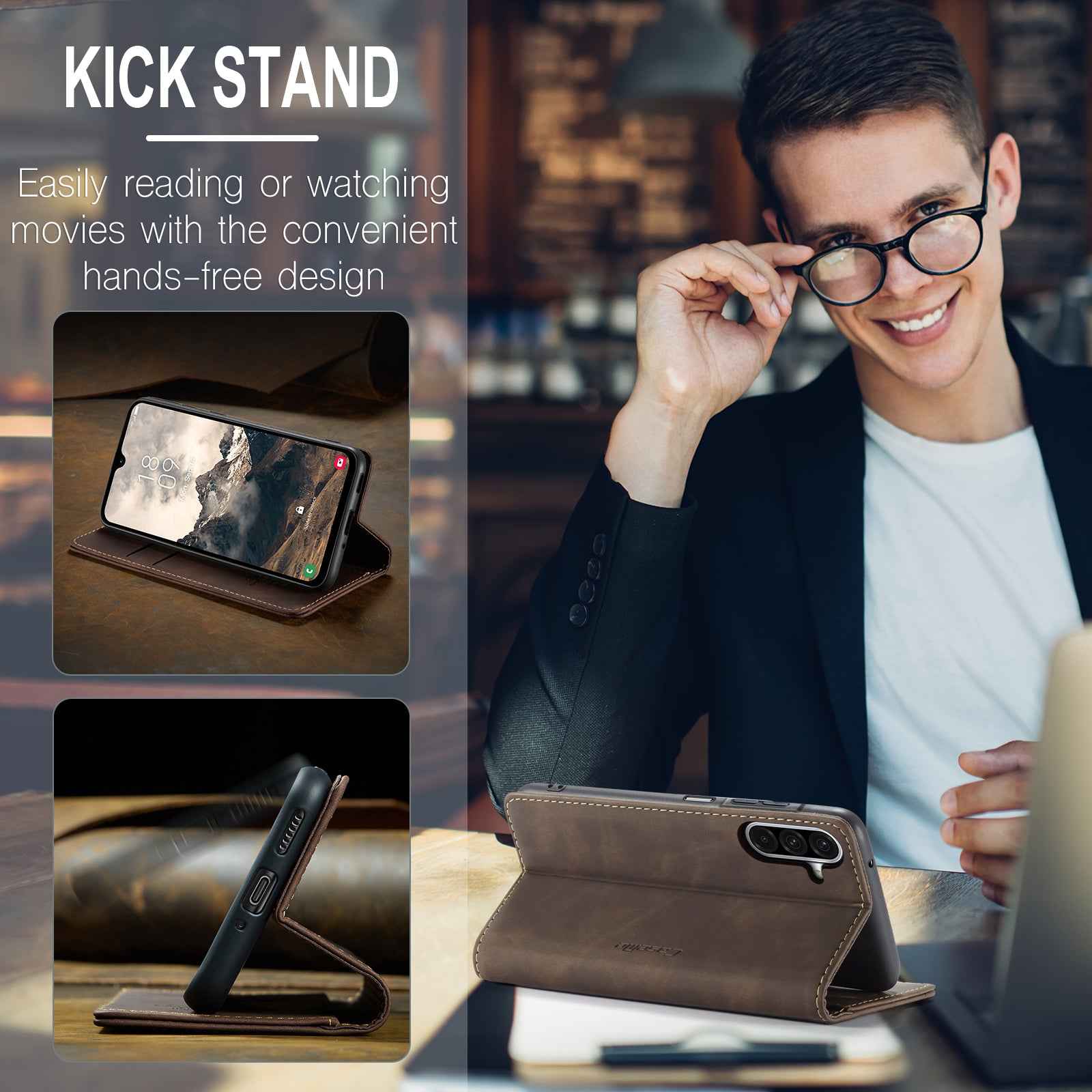 For Samsung Galaxy A57 5G Wallet Case CASEME 013 Series PU Leather Phone Cover Stand - Coffee