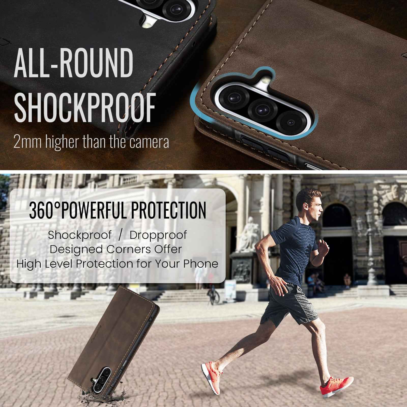 For Samsung Galaxy A57 5G Wallet Case CASEME 013 Series PU Leather Phone Cover Stand - Coffee
