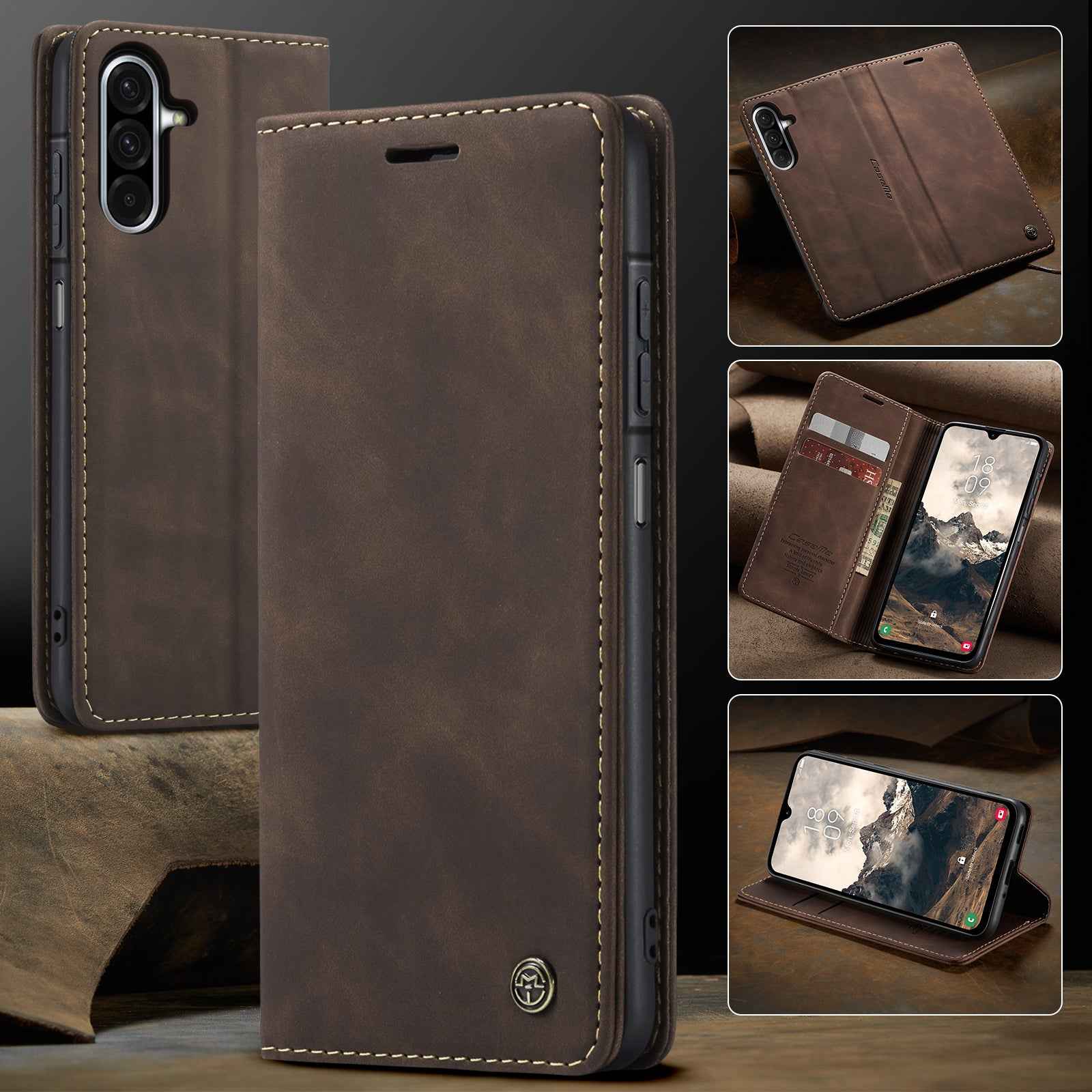 For Samsung Galaxy A57 5G Wallet Case CASEME 013 Series PU Leather Phone Cover Stand - Coffee