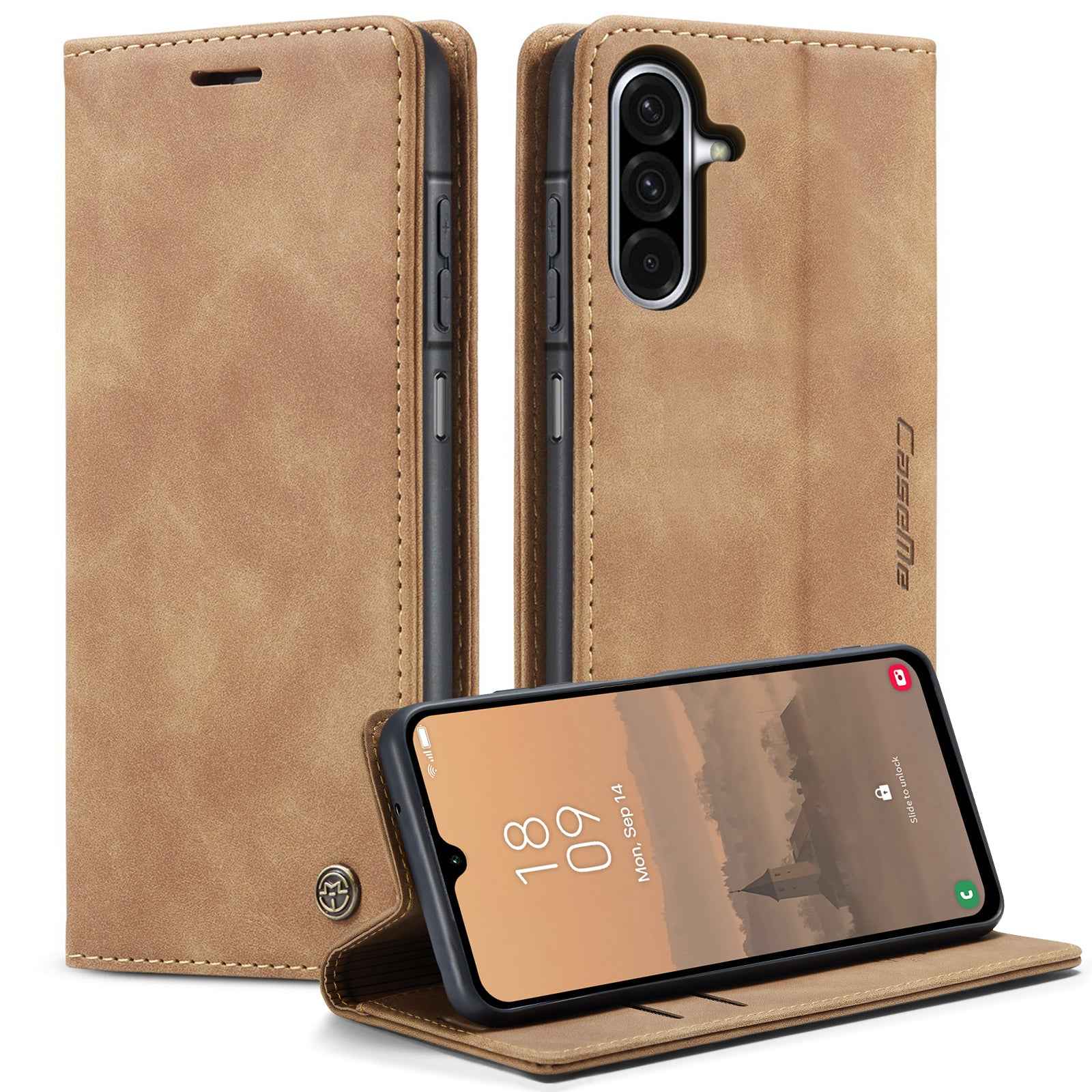 For Samsung Galaxy A57 5G Wallet Case CASEME 013 Series PU Leather Phone Cover Stand - Brown