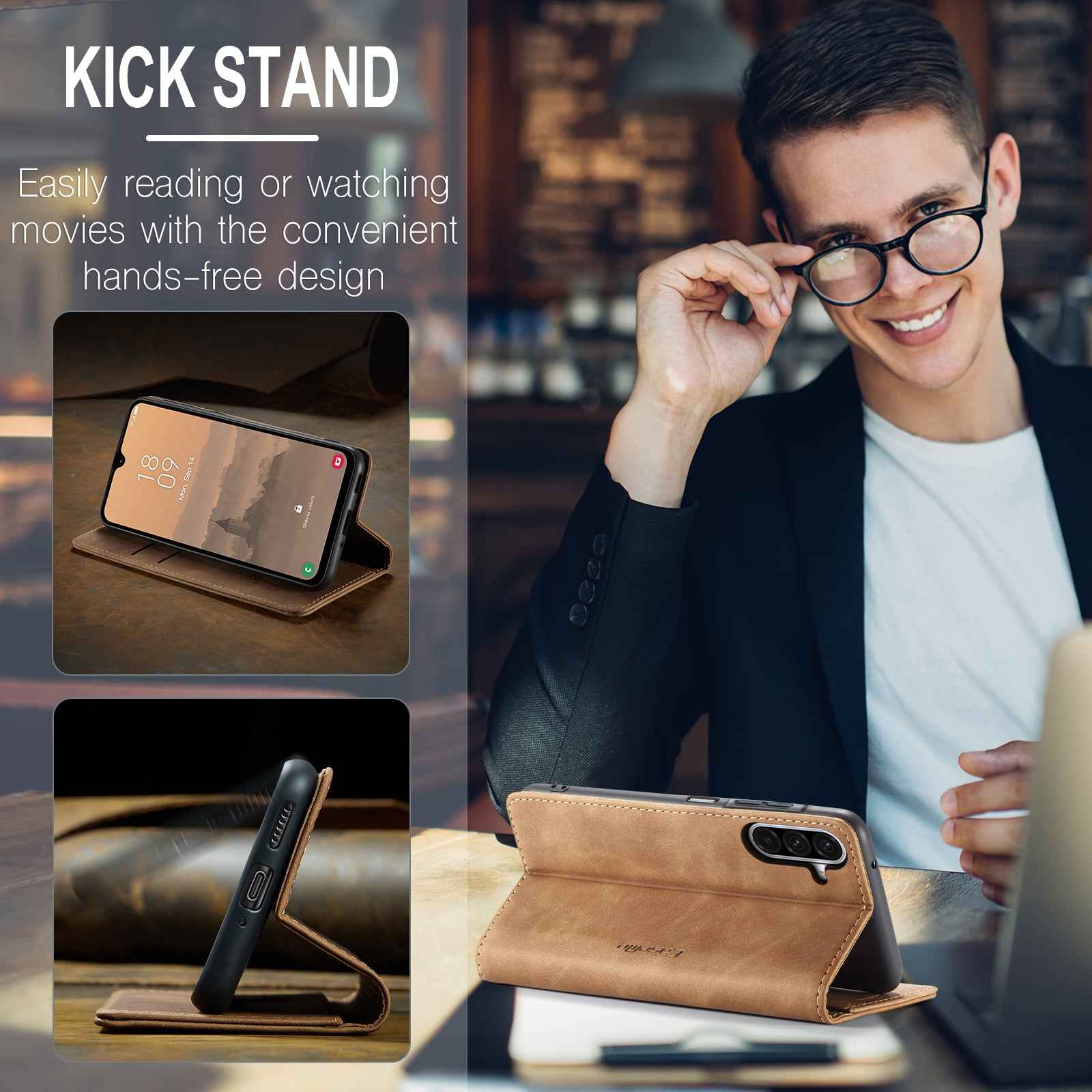 For Samsung Galaxy A57 5G Wallet Case CASEME 013 Series PU Leather Phone Cover Stand - Brown
