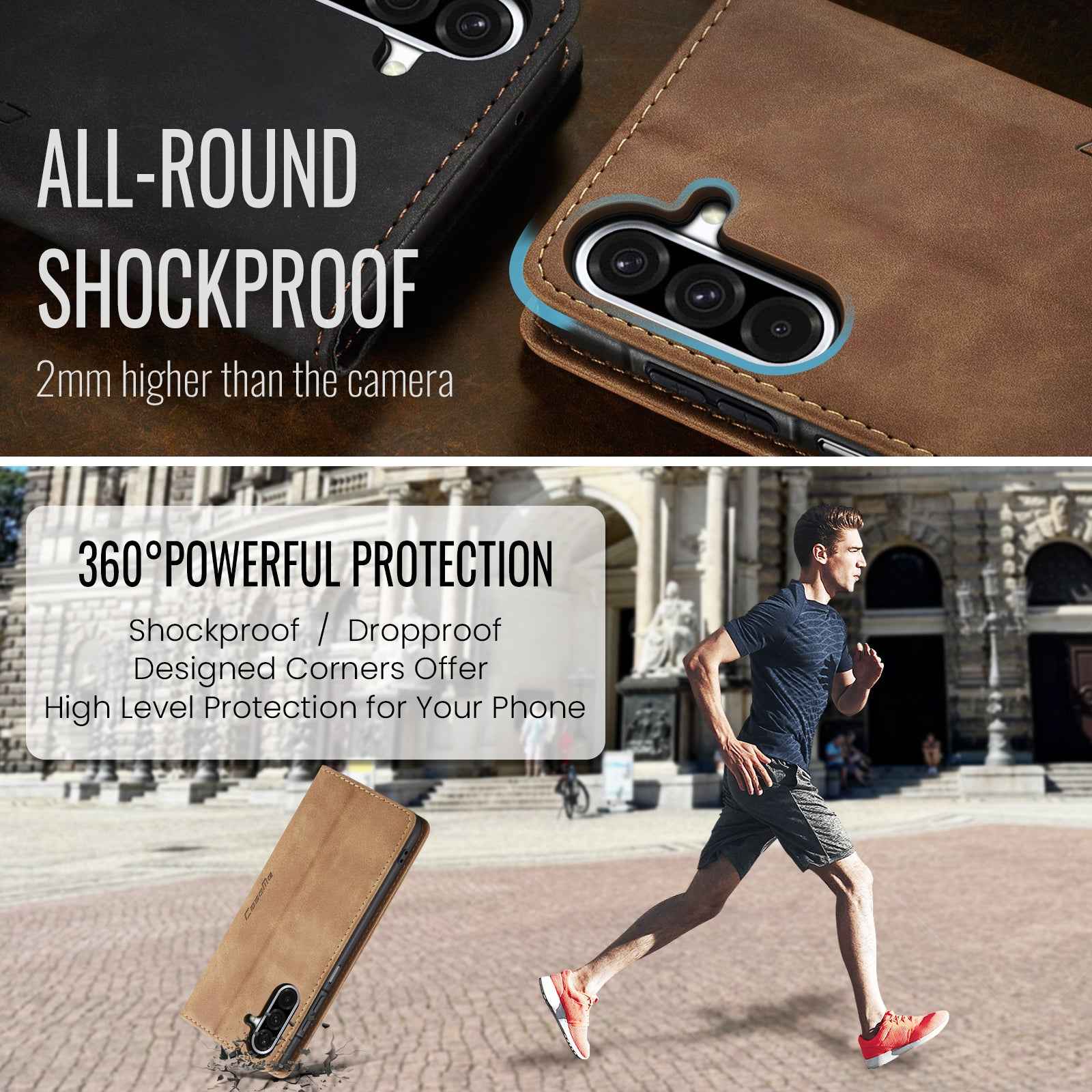 For Samsung Galaxy A57 5G Wallet Case CASEME 013 Series PU Leather Phone Cover Stand - Brown
