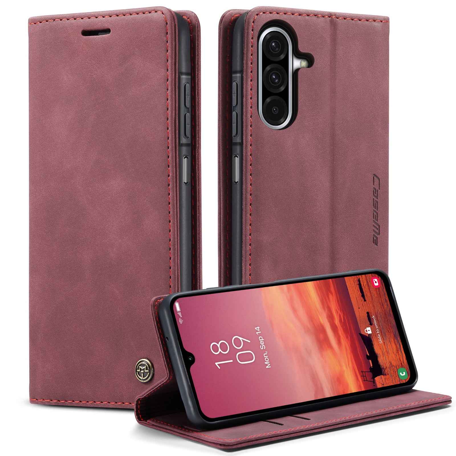 For Samsung Galaxy A57 5G Wallet Case CASEME 013 Series PU Leather Phone Cover Stand - Red