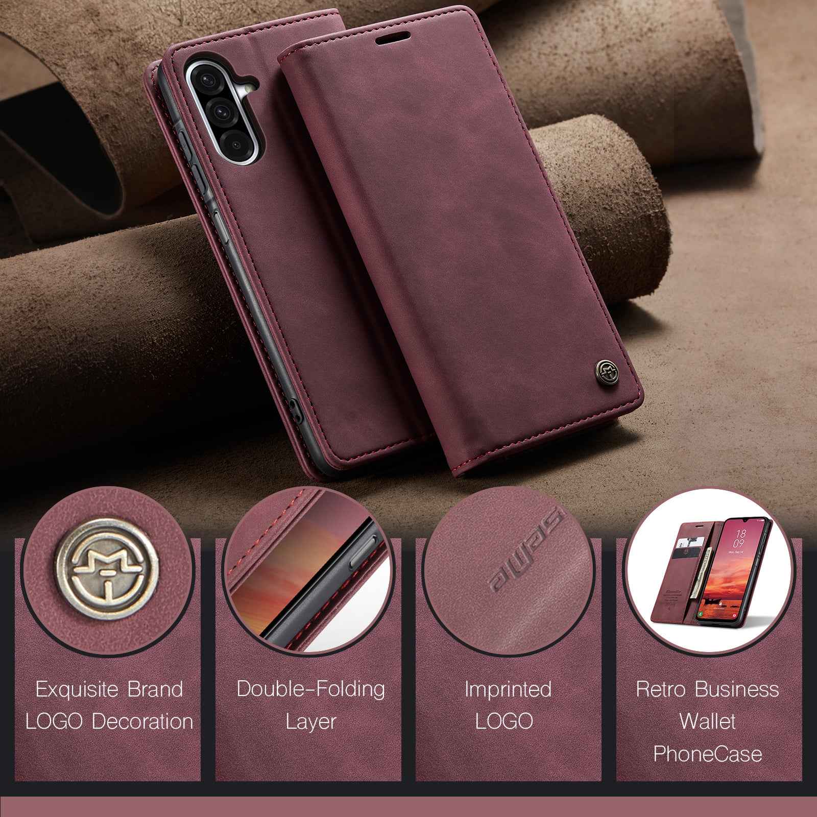 For Samsung Galaxy A57 5G Wallet Case CASEME 013 Series PU Leather Phone Cover Stand - Red