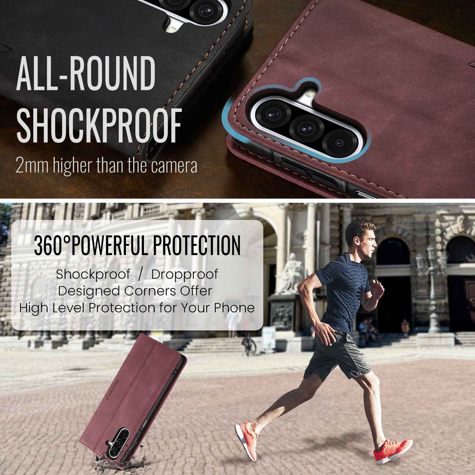 For Samsung Galaxy A57 5G Wallet Case CASEME 013 Series PU Leather Phone Cover Stand - Red