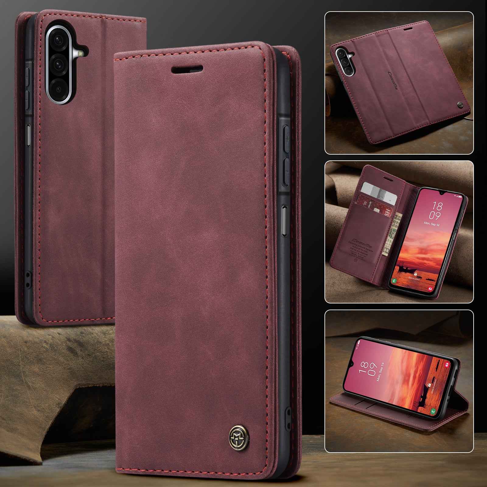 For Samsung Galaxy A57 5G Wallet Case CASEME 013 Series PU Leather Phone Cover Stand - Red