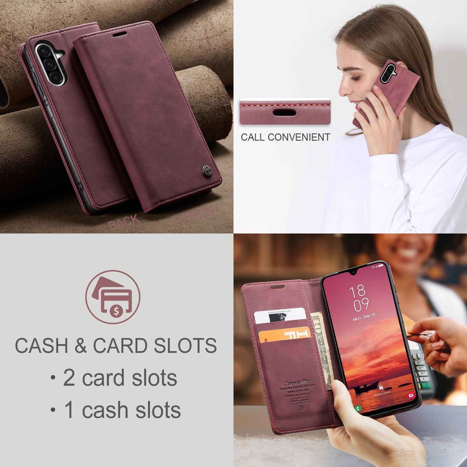 For Samsung Galaxy A57 5G Wallet Case CASEME 013 Series PU Leather Phone Cover Stand - Red