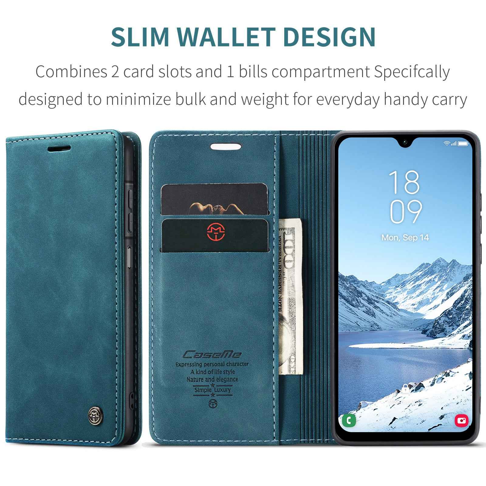 For Samsung Galaxy A57 5G Wallet Case CASEME 013 Series PU Leather Phone Cover Stand - Blue