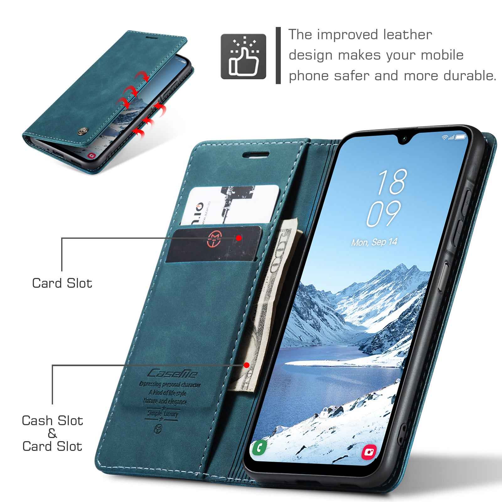 For Samsung Galaxy A57 5G Wallet Case CASEME 013 Series PU Leather Phone Cover Stand - Blue