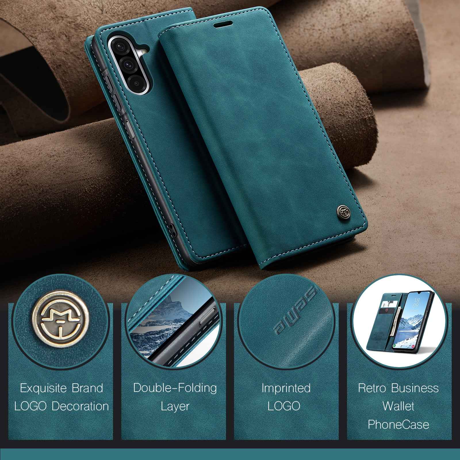 For Samsung Galaxy A57 5G Wallet Case CASEME 013 Series PU Leather Phone Cover Stand - Blue