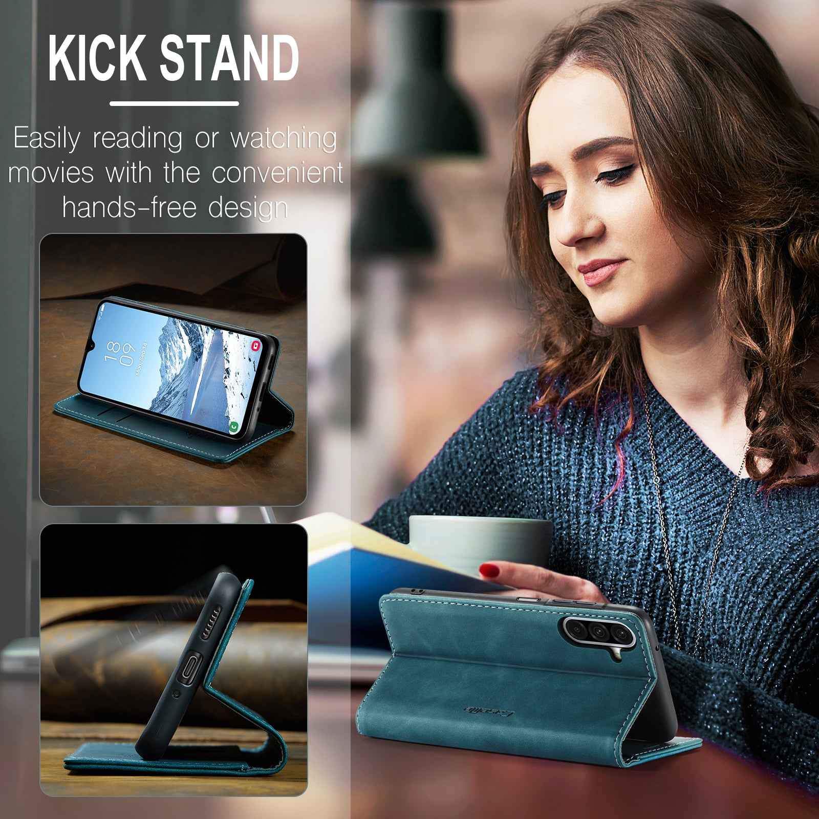 For Samsung Galaxy A57 5G Wallet Case CASEME 013 Series PU Leather Phone Cover Stand - Blue