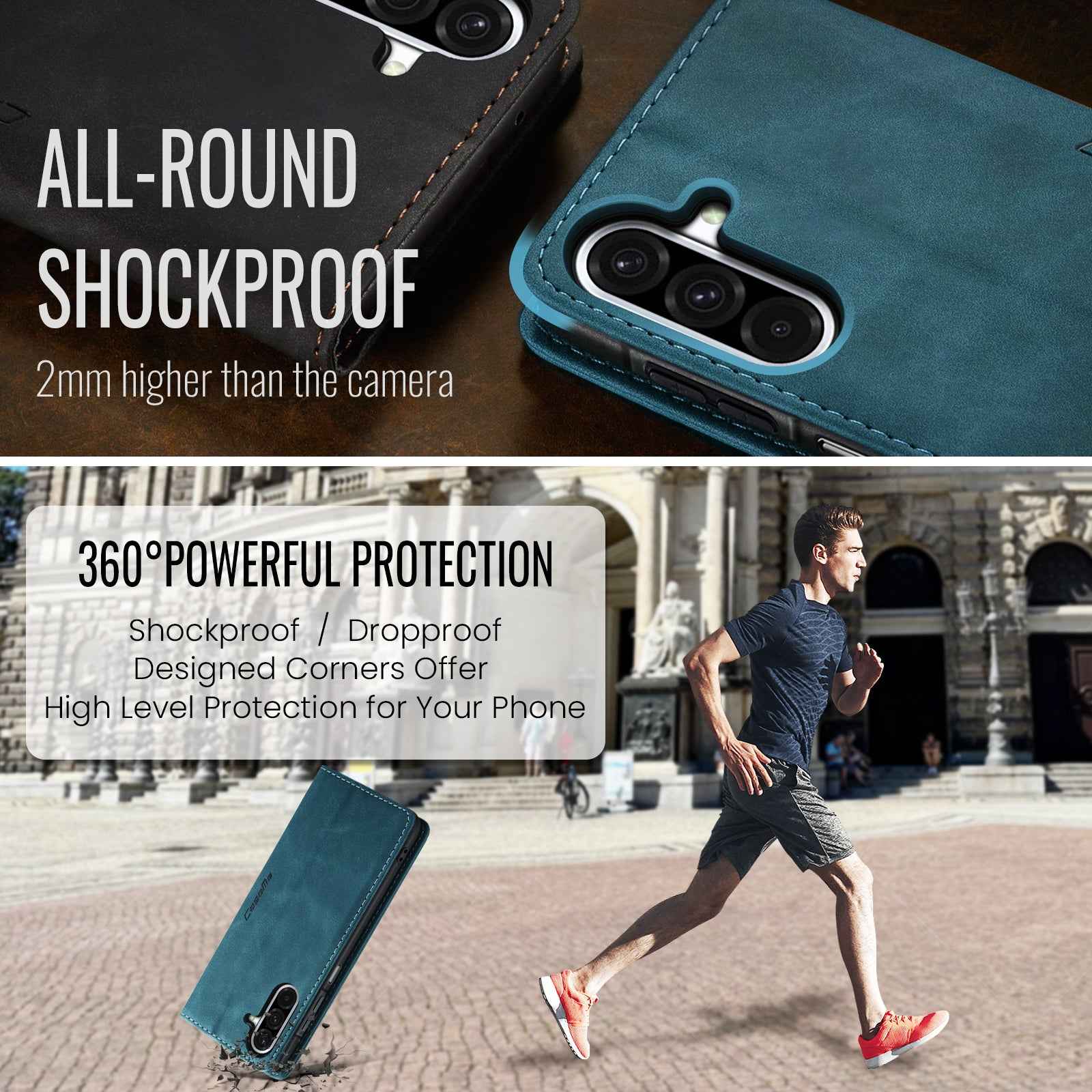 For Samsung Galaxy A57 5G Wallet Case CASEME 013 Series PU Leather Phone Cover Stand - Blue