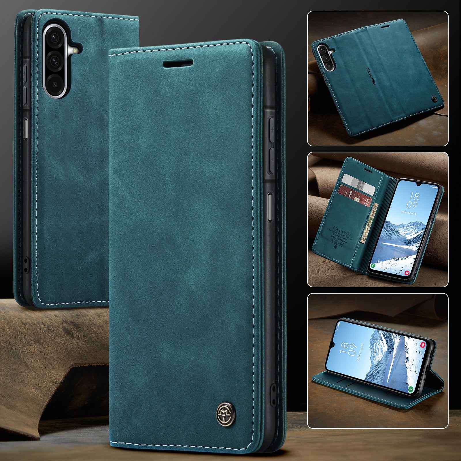 For Samsung Galaxy A57 5G Wallet Case CASEME 013 Series PU Leather Phone Cover Stand - Blue