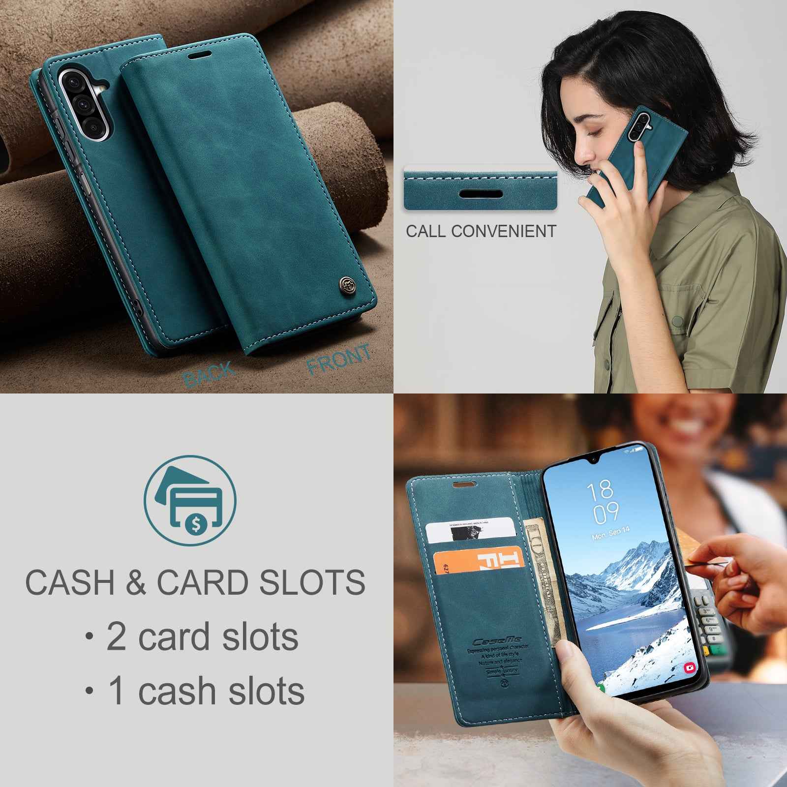 For Samsung Galaxy A57 5G Wallet Case CASEME 013 Series PU Leather Phone Cover Stand - Blue