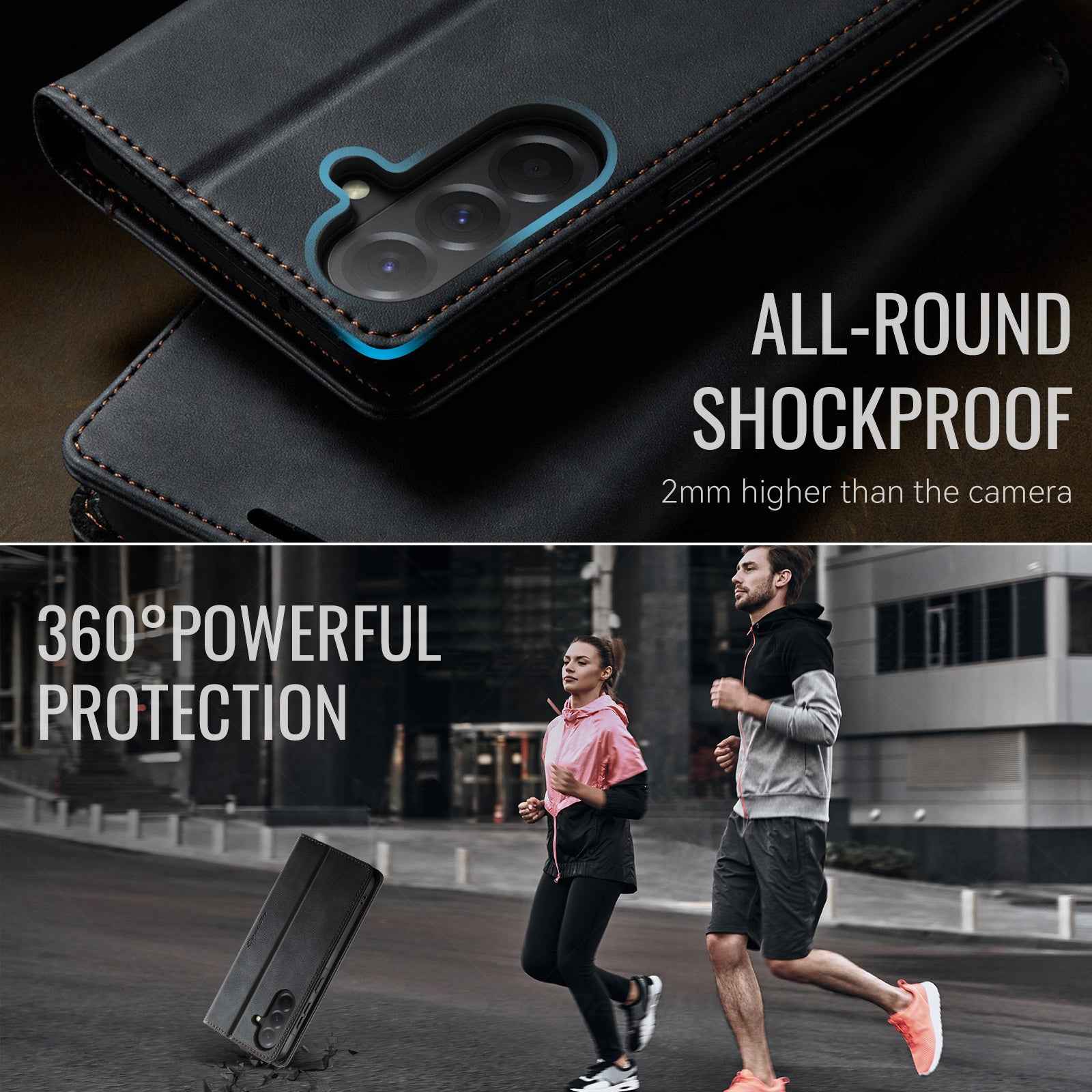 For Samsung Galaxy A57 5G Case CASEME 033 Series RFID Blocking Wallet Stand Calf Texture Leather Phone Cover - Black