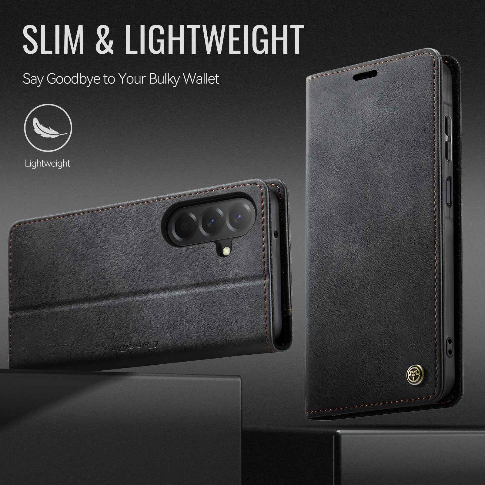 For Samsung Galaxy A57 5G Case CASEME 033 Series RFID Blocking Wallet Stand Calf Texture Leather Phone Cover - Black