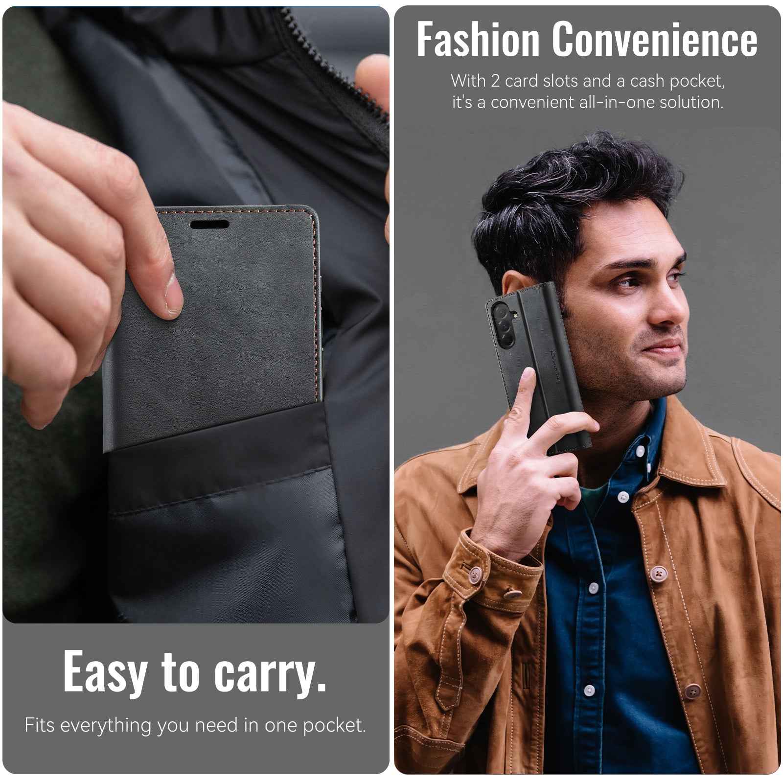 For Samsung Galaxy A57 5G Case CASEME 033 Series RFID Blocking Wallet Stand Calf Texture Leather Phone Cover - Black