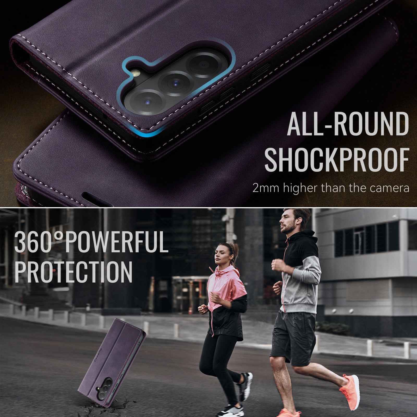 For Samsung Galaxy A57 5G Case CASEME 033 Series RFID Blocking Wallet Stand Calf Texture Leather Phone Cover - Purple