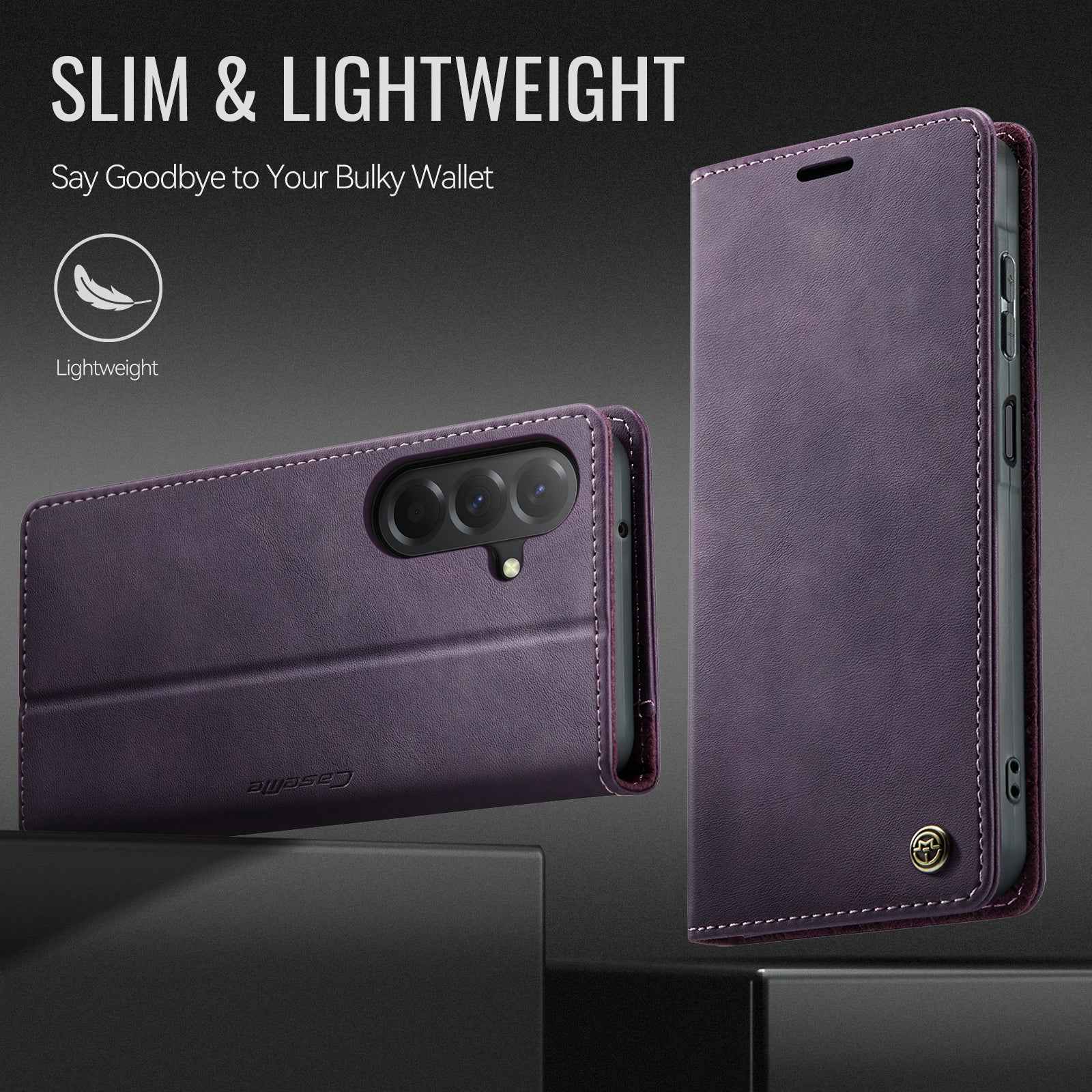 For Samsung Galaxy A57 5G Case CASEME 033 Series RFID Blocking Wallet Stand Calf Texture Leather Phone Cover - Purple