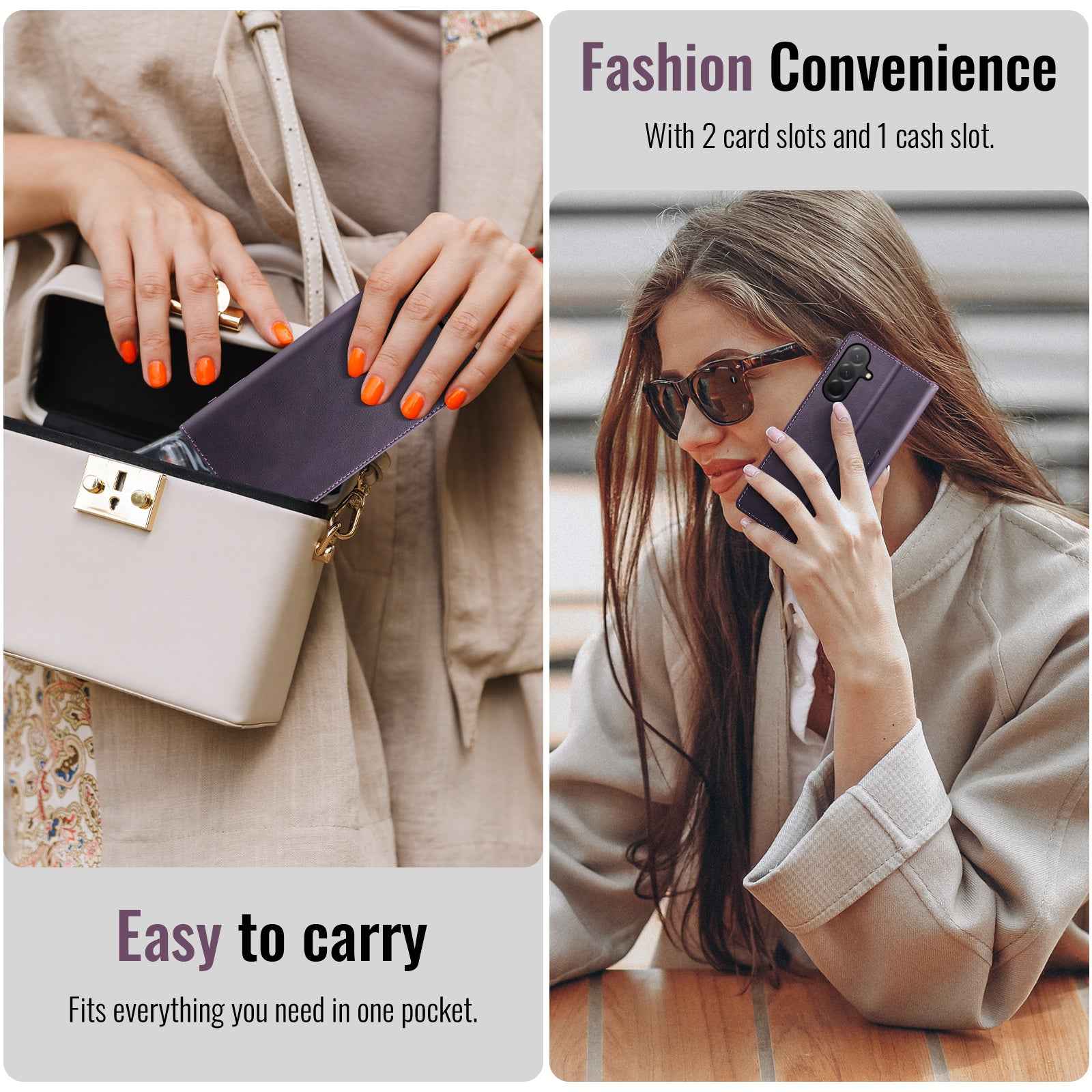 For Samsung Galaxy A57 5G Case CASEME 033 Series RFID Blocking Wallet Stand Calf Texture Leather Phone Cover - Purple