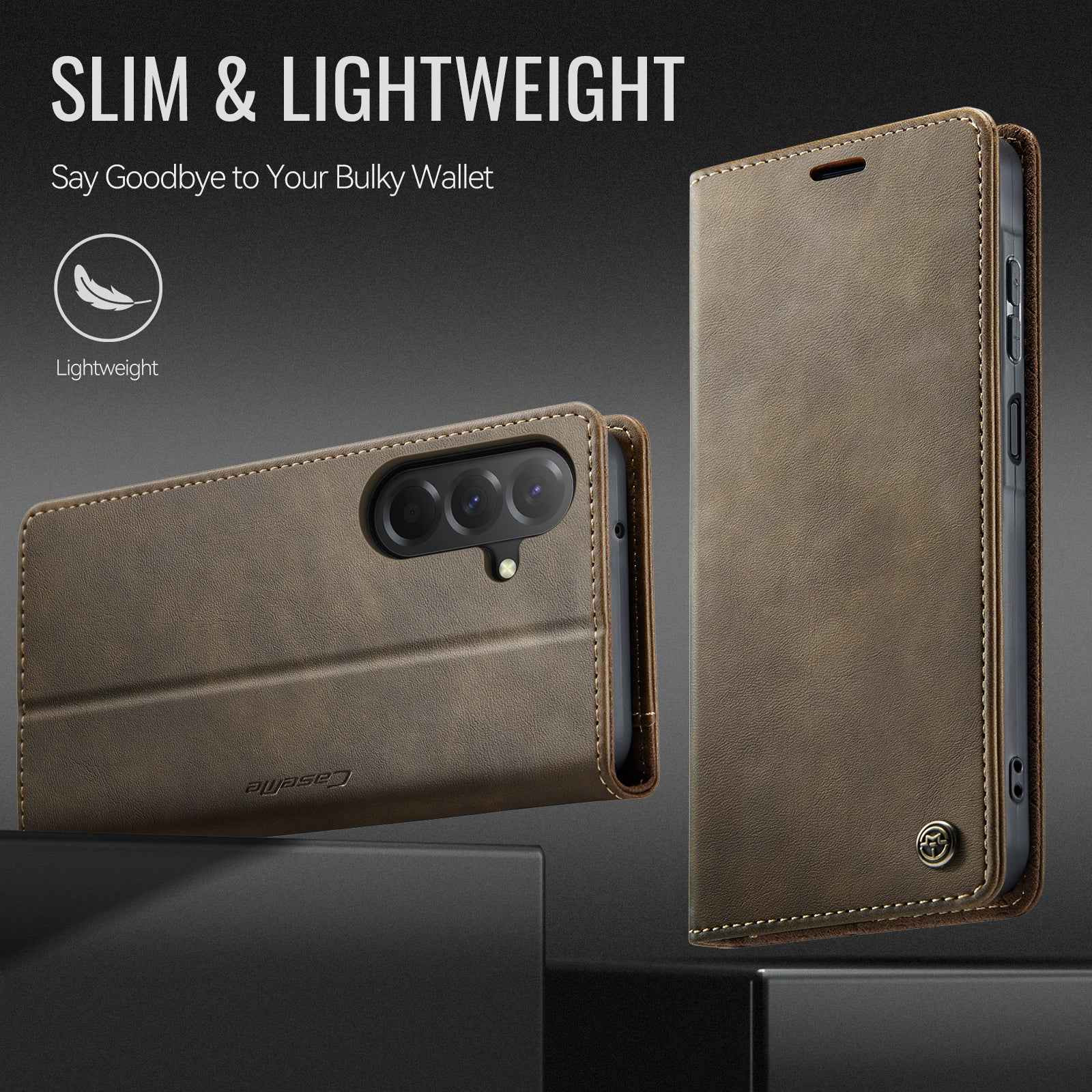 For Samsung Galaxy A57 5G Case CASEME 033 Series RFID Blocking Wallet Stand Calf Texture Leather Phone Cover - Coffee