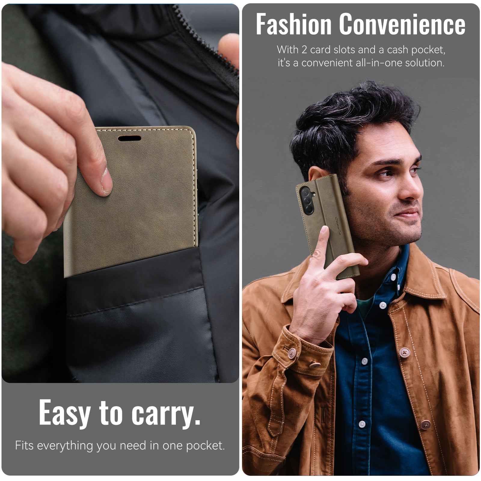 For Samsung Galaxy A57 5G Case CASEME 033 Series RFID Blocking Wallet Stand Calf Texture Leather Phone Cover - Coffee