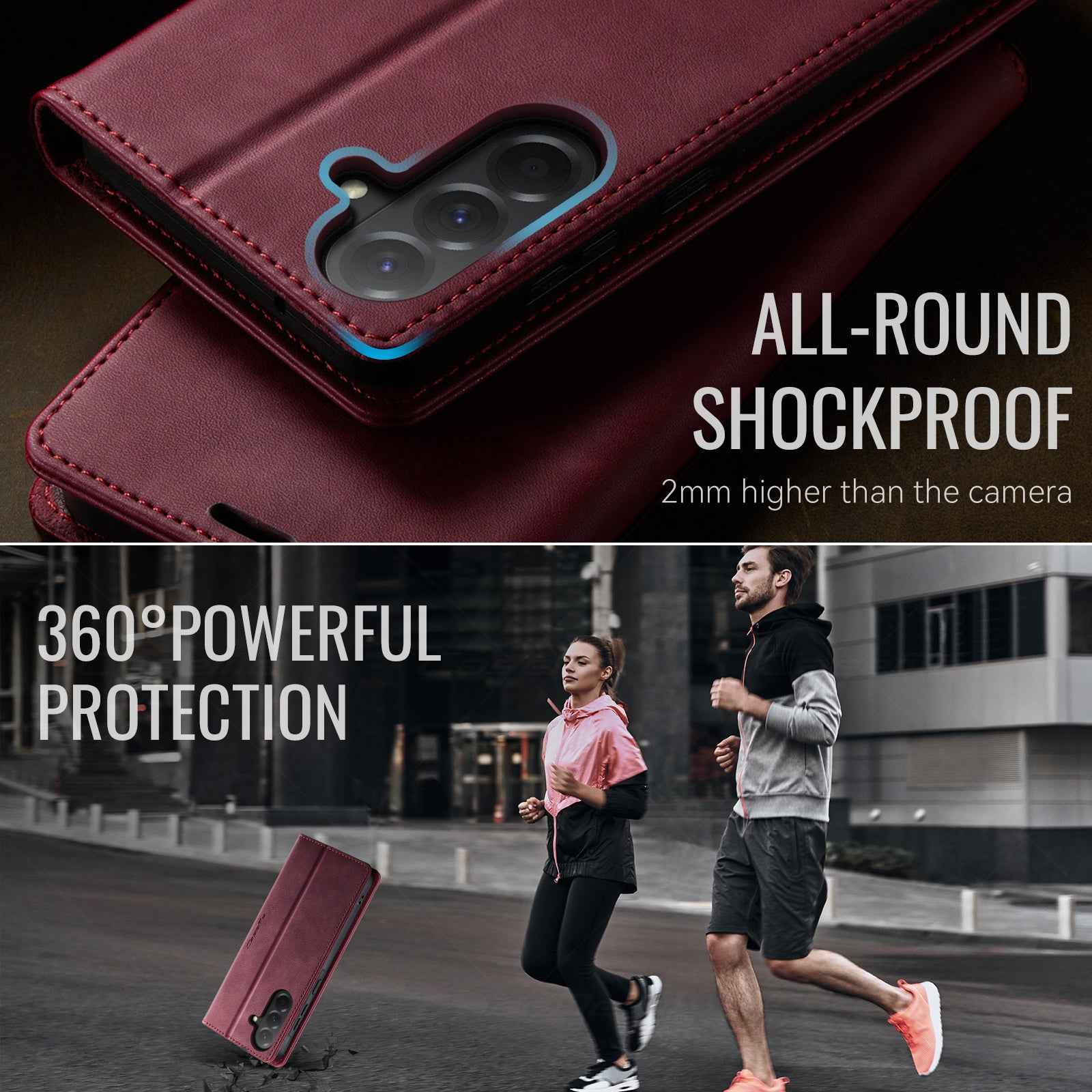For Samsung Galaxy A57 5G Case CASEME 033 Series RFID Blocking Wallet Stand Calf Texture Leather Phone Cover - Red