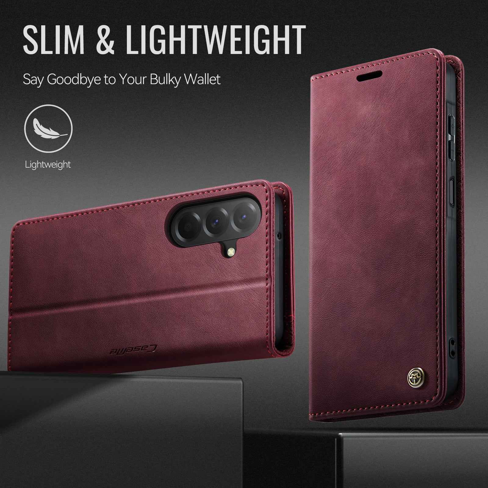 For Samsung Galaxy A57 5G Case CASEME 033 Series RFID Blocking Wallet Stand Calf Texture Leather Phone Cover - Red