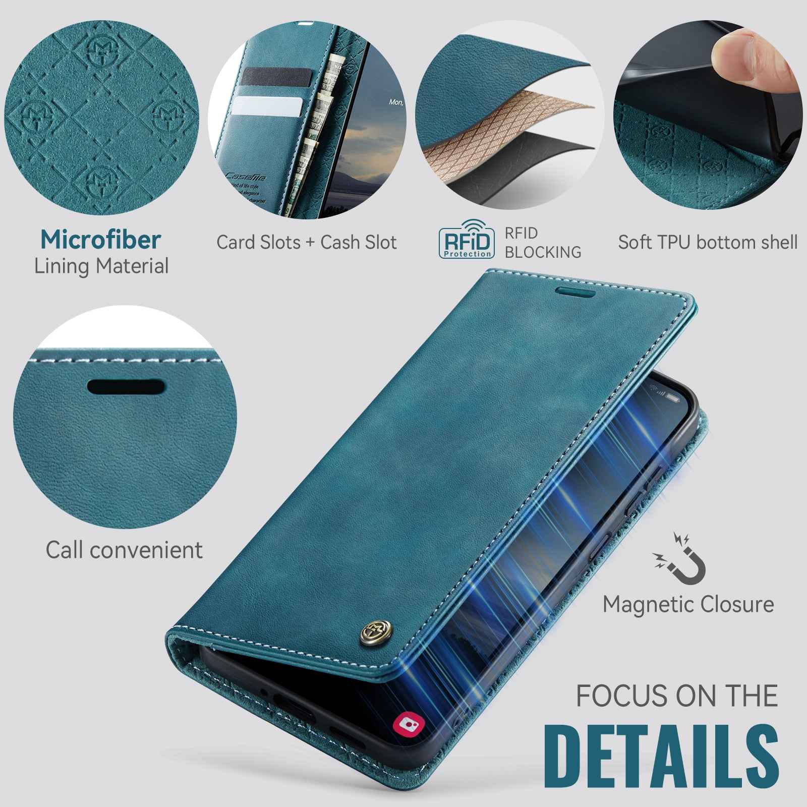 For Samsung Galaxy A57 5G Case CASEME 033 Series RFID Blocking Wallet Stand Calf Texture Leather Phone Cover - Green