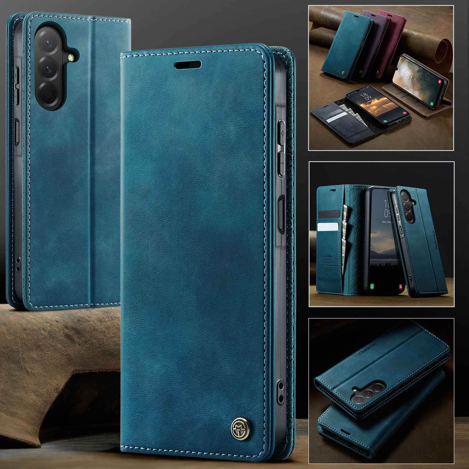 For Samsung Galaxy A57 5G Case CASEME 033 Series RFID Blocking Wallet Stand Calf Texture Leather Phone Cover - Green