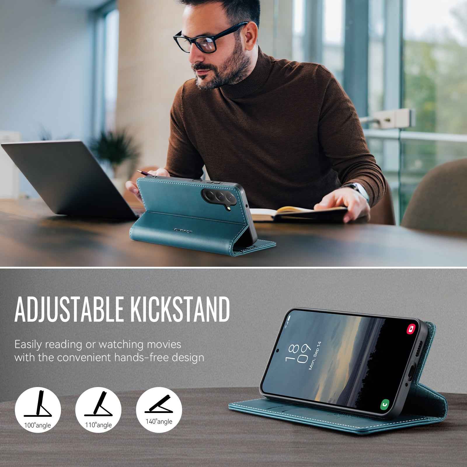For Samsung Galaxy A57 5G Case CASEME 033 Series RFID Blocking Wallet Stand Calf Texture Leather Phone Cover - Green