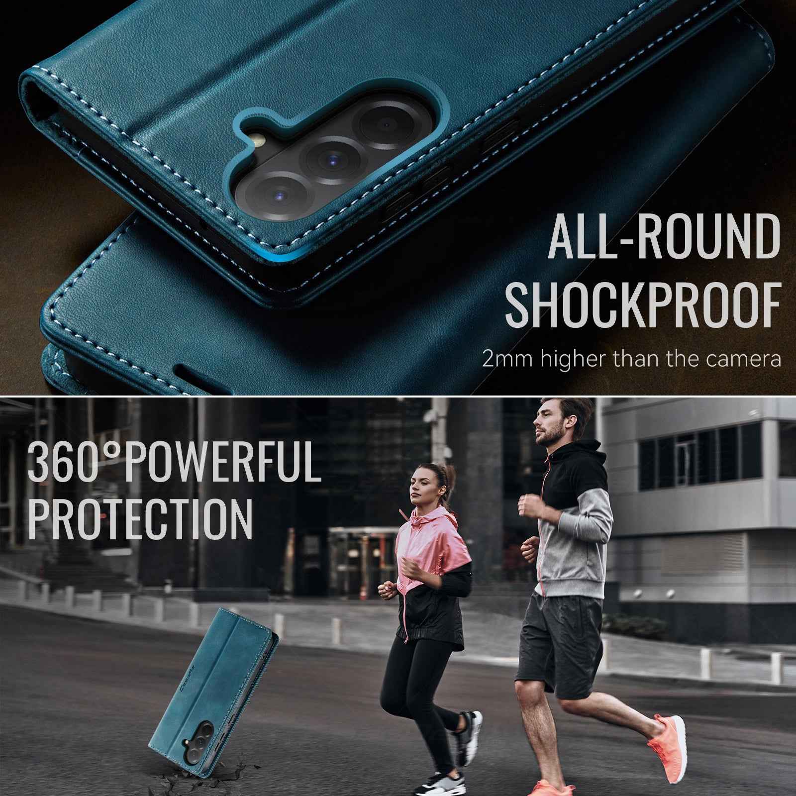 For Samsung Galaxy A57 5G Case CASEME 033 Series RFID Blocking Wallet Stand Calf Texture Leather Phone Cover - Green