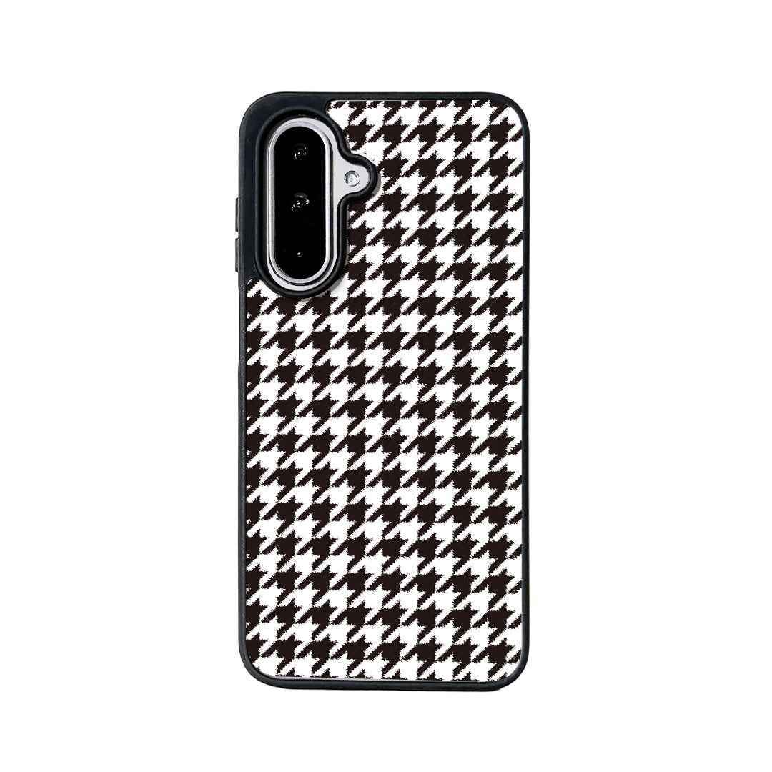 For Samsung Galaxy A57 5G Magnetic Case EYCASE Grid Series Black Edge TPU + Acrylic Cover - Black White Houndstooth