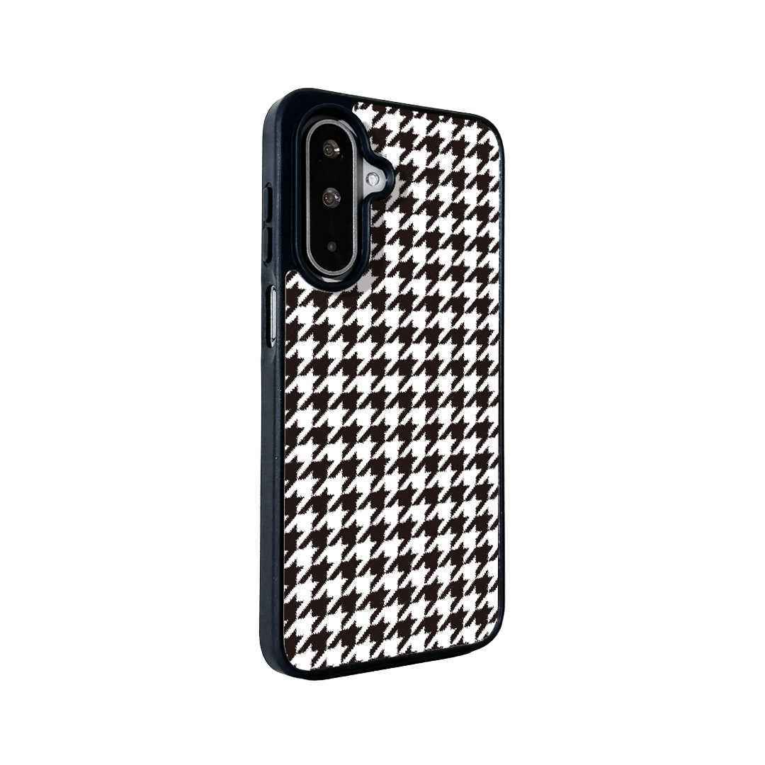 For Samsung Galaxy A57 5G Magnetic Case EYCASE Grid Series Black Edge TPU + Acrylic Cover - Black White Houndstooth