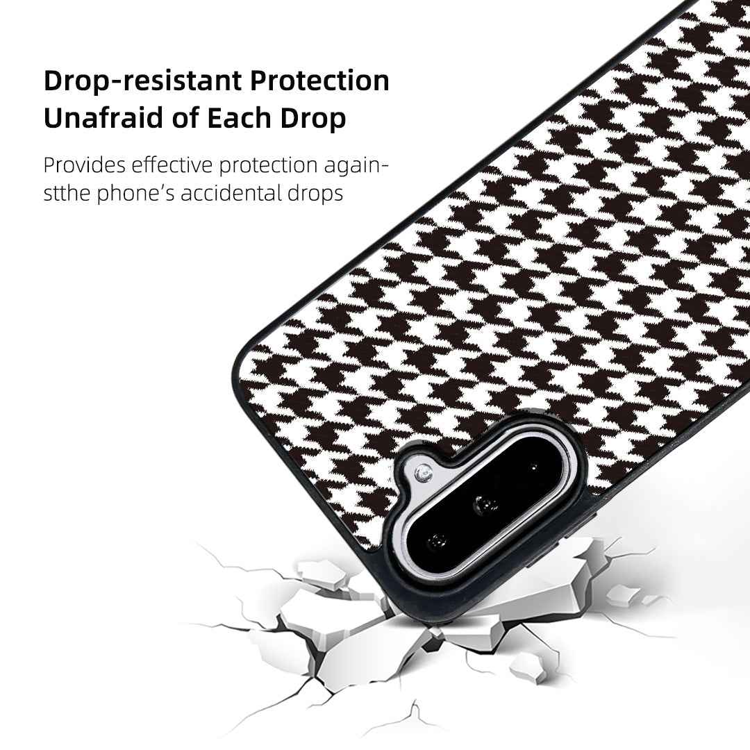 For Samsung Galaxy A57 5G Magnetic Case EYCASE Grid Series Black Edge TPU + Acrylic Cover - Black White Houndstooth