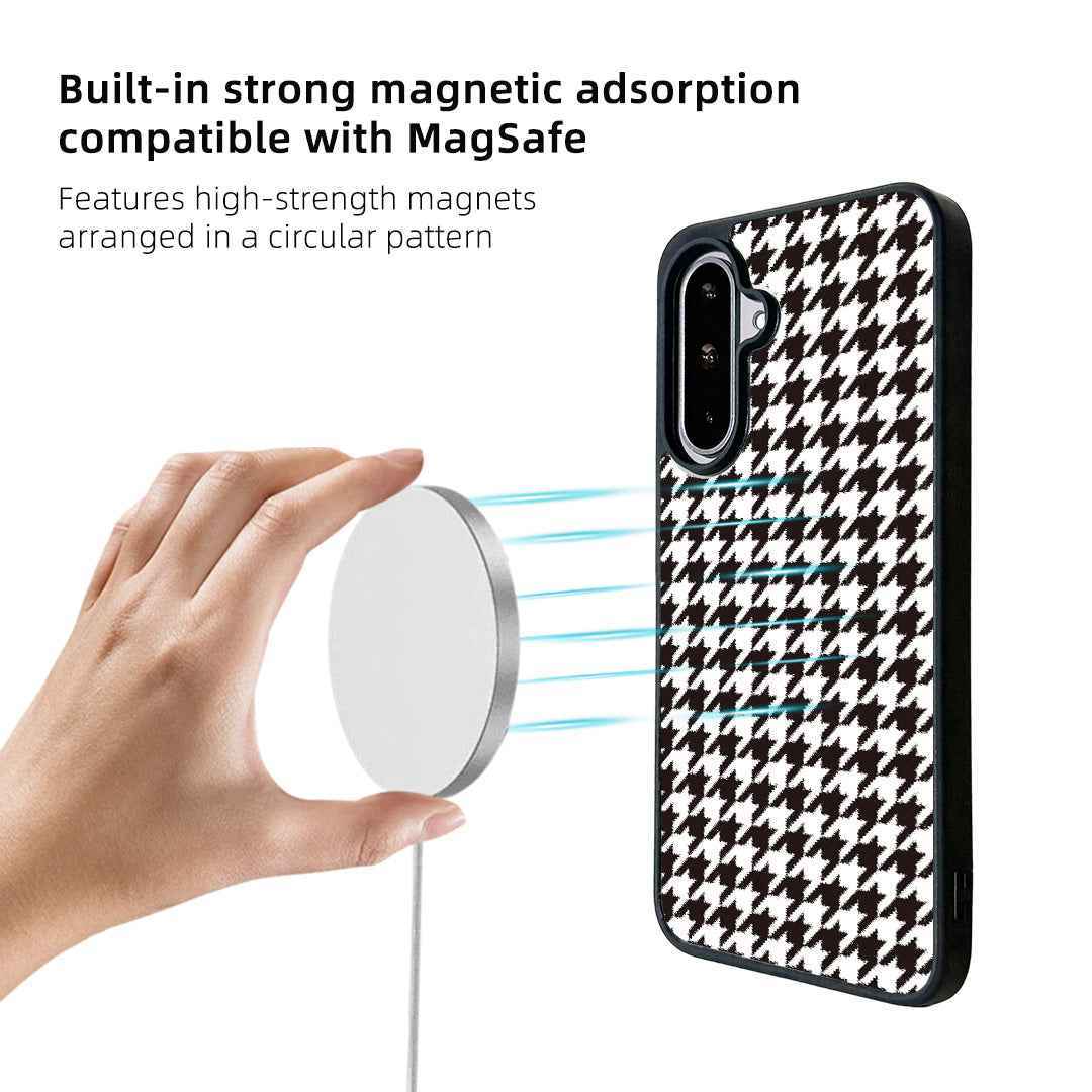 For Samsung Galaxy A57 5G Magnetic Case EYCASE Grid Series Black Edge TPU + Acrylic Cover - Black White Houndstooth