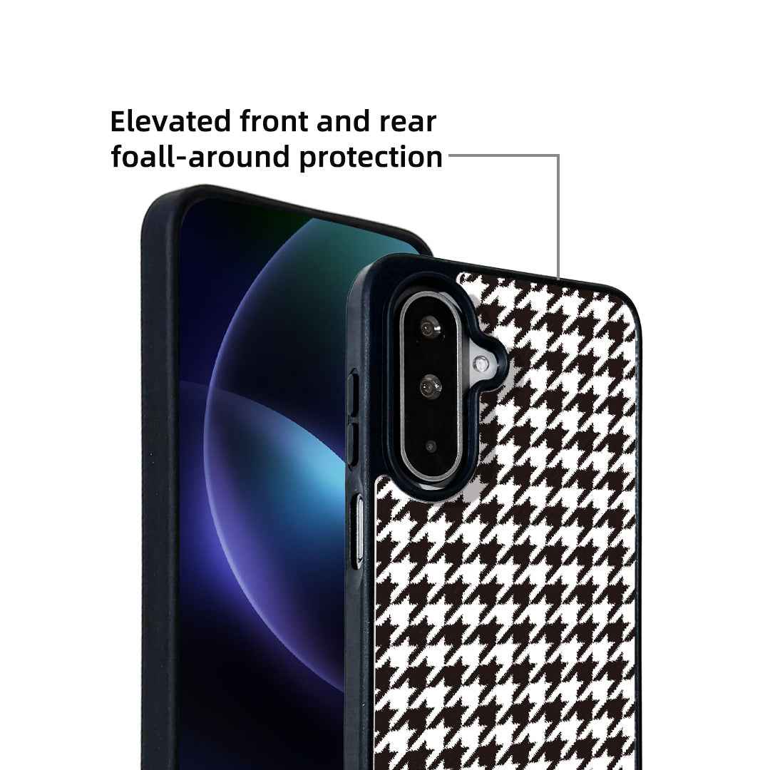 For Samsung Galaxy A57 5G Magnetic Case EYCASE Grid Series Black Edge TPU + Acrylic Cover - Black White Houndstooth