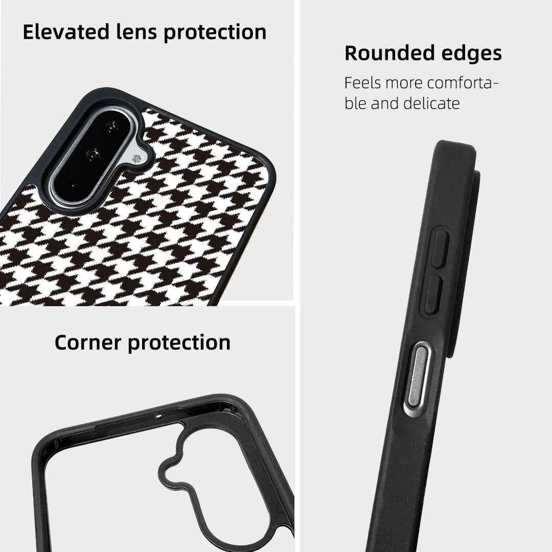For Samsung Galaxy A57 5G Magnetic Case EYCASE Grid Series Black Edge TPU + Acrylic Cover - Black White Houndstooth