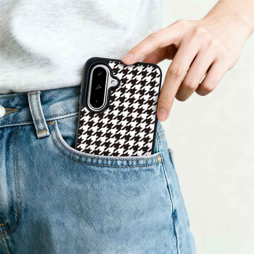 For Samsung Galaxy A57 5G Magnetic Case EYCASE Grid Series Black Edge TPU + Acrylic Cover - Black White Houndstooth