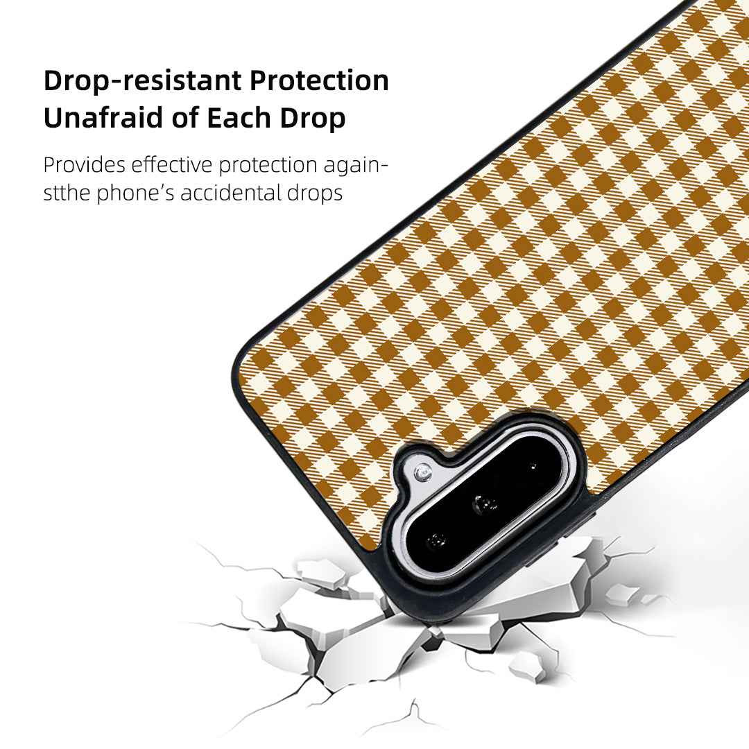 For Samsung Galaxy A57 5G Magnetic Case EYCASE Grid Series Black Edge TPU + Acrylic Cover - Caramel Grid