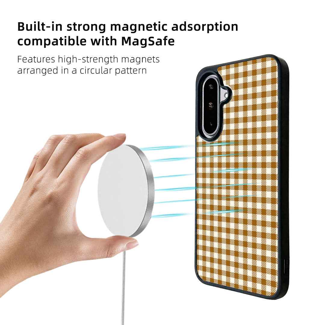 For Samsung Galaxy A57 5G Magnetic Case EYCASE Grid Series Black Edge TPU + Acrylic Cover - Caramel Grid