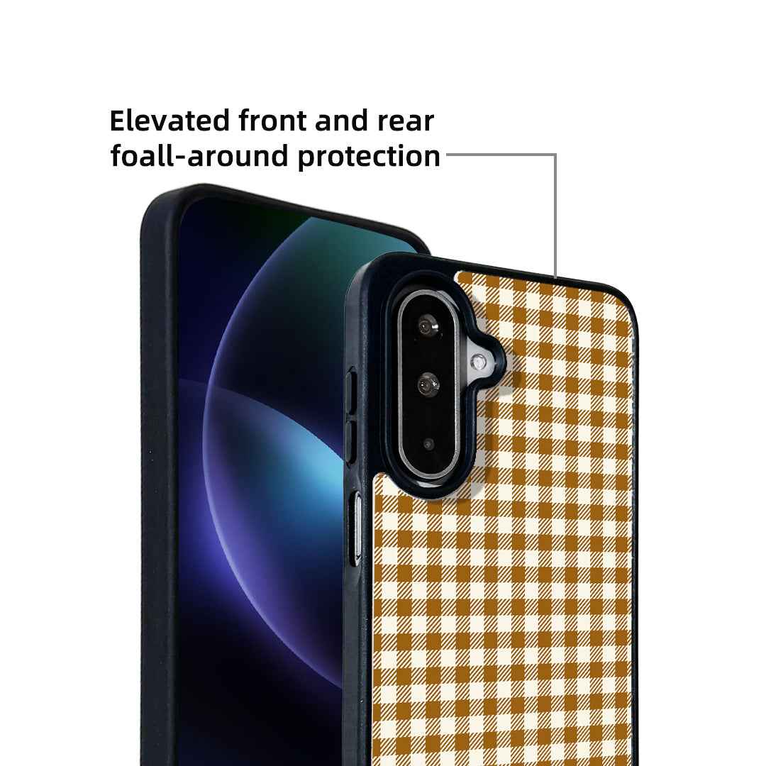 For Samsung Galaxy A57 5G Magnetic Case EYCASE Grid Series Black Edge TPU + Acrylic Cover - Caramel Grid
