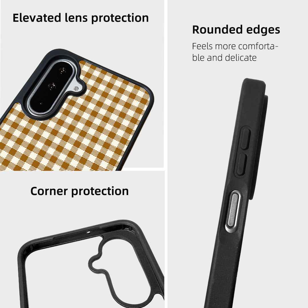 For Samsung Galaxy A57 5G Magnetic Case EYCASE Grid Series Black Edge TPU + Acrylic Cover - Caramel Grid