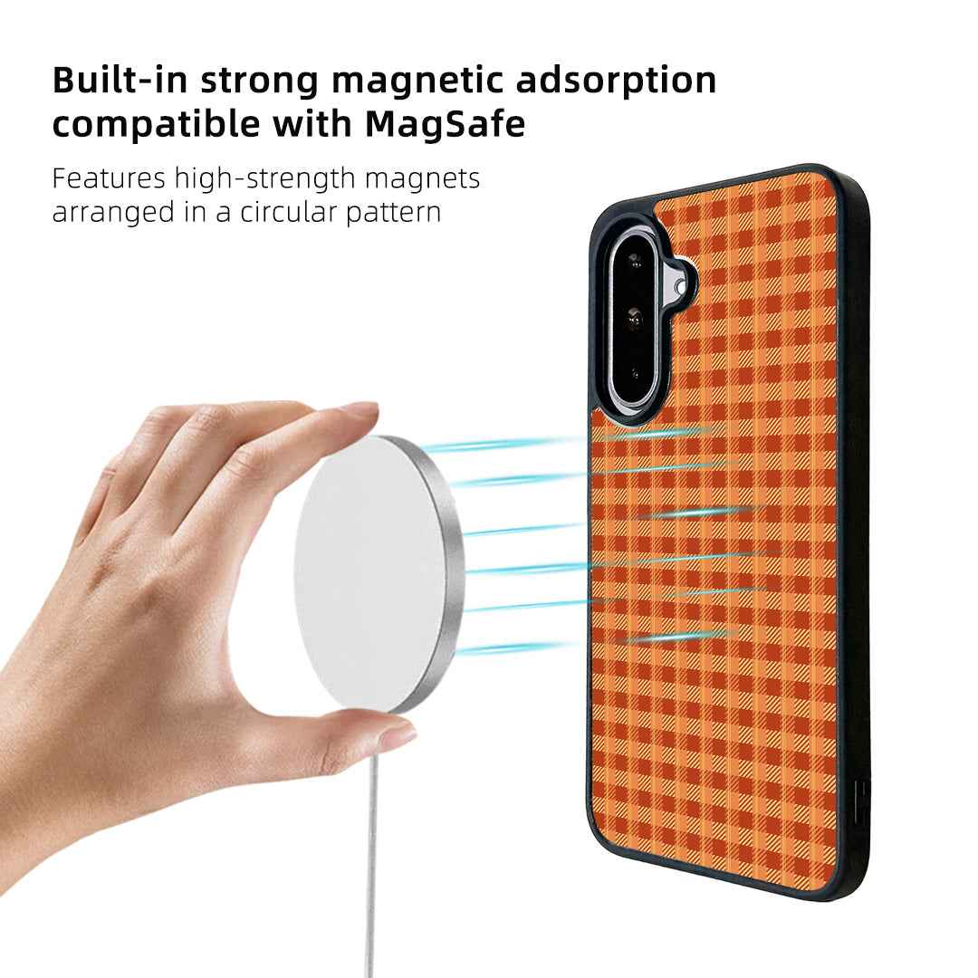 For Samsung Galaxy A57 5G Magnetic Case EYCASE Grid Series Black Edge TPU + Acrylic Cover - Pumpkin Color Grid