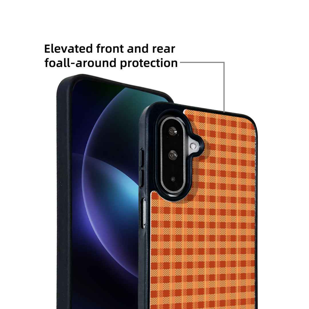 For Samsung Galaxy A57 5G Magnetic Case EYCASE Grid Series Black Edge TPU + Acrylic Cover - Pumpkin Color Grid