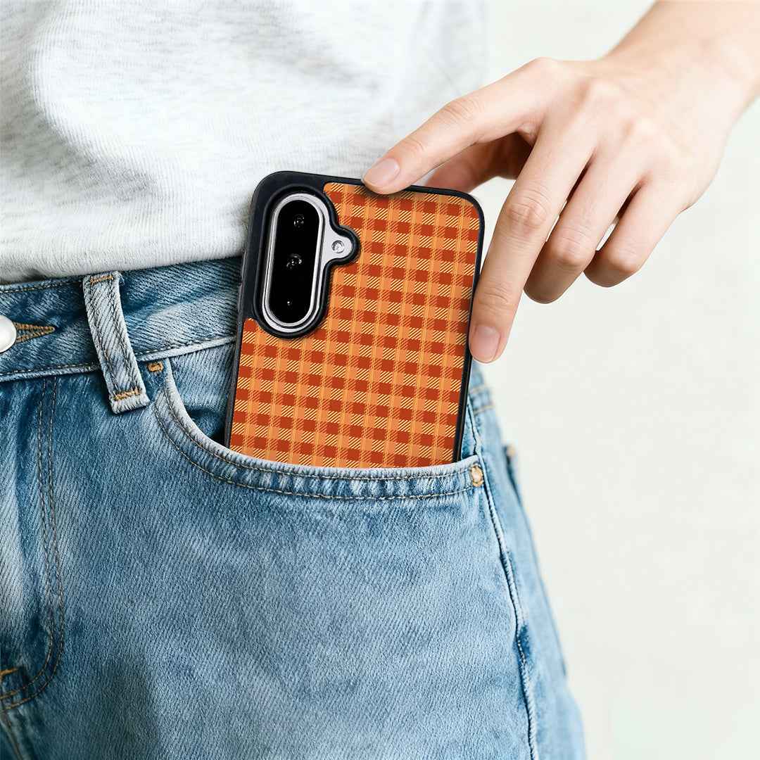 For Samsung Galaxy A57 5G Magnetic Case EYCASE Grid Series Black Edge TPU + Acrylic Cover - Pumpkin Color Grid
