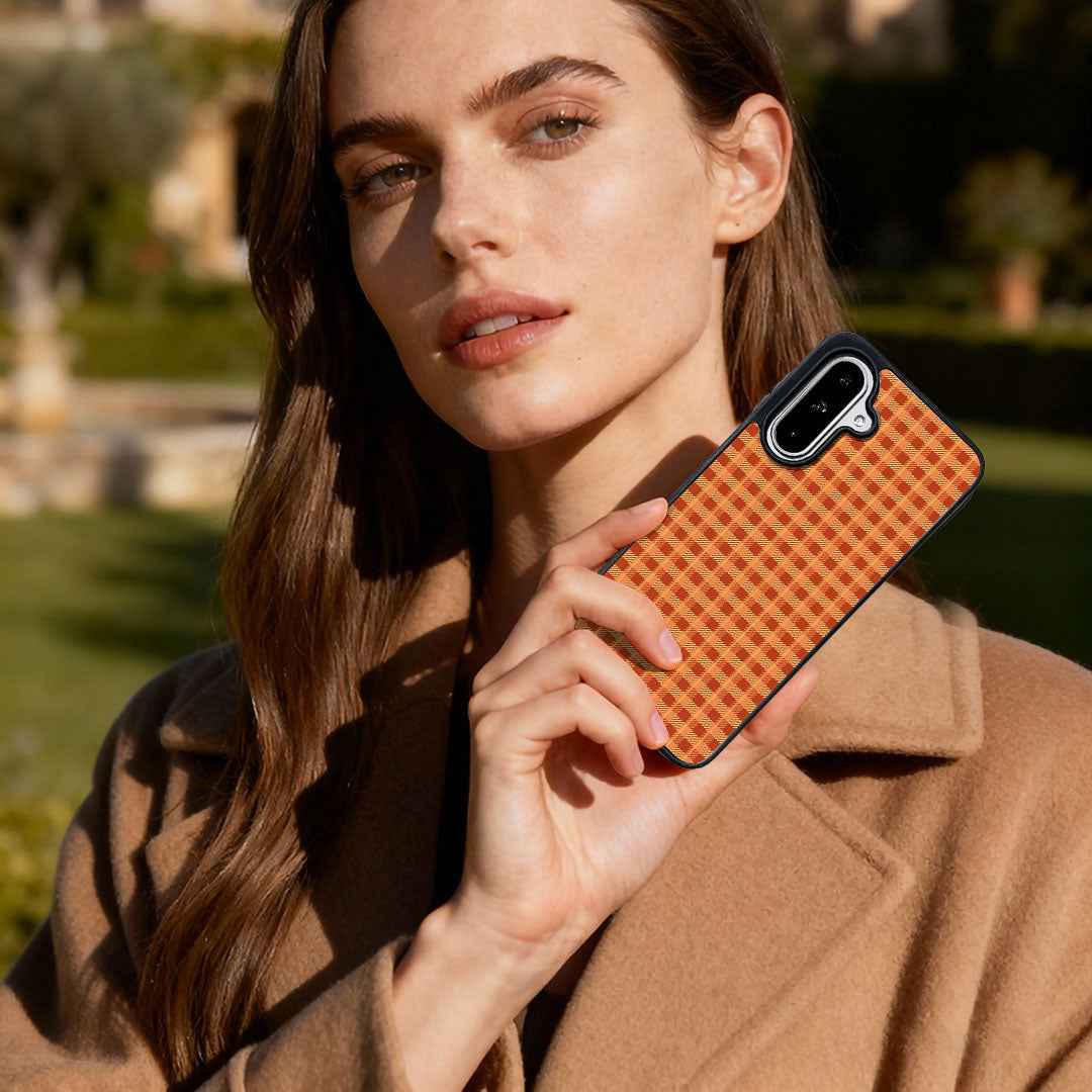 For Samsung Galaxy A57 5G Magnetic Case EYCASE Grid Series Black Edge TPU + Acrylic Cover - Pumpkin Color Grid