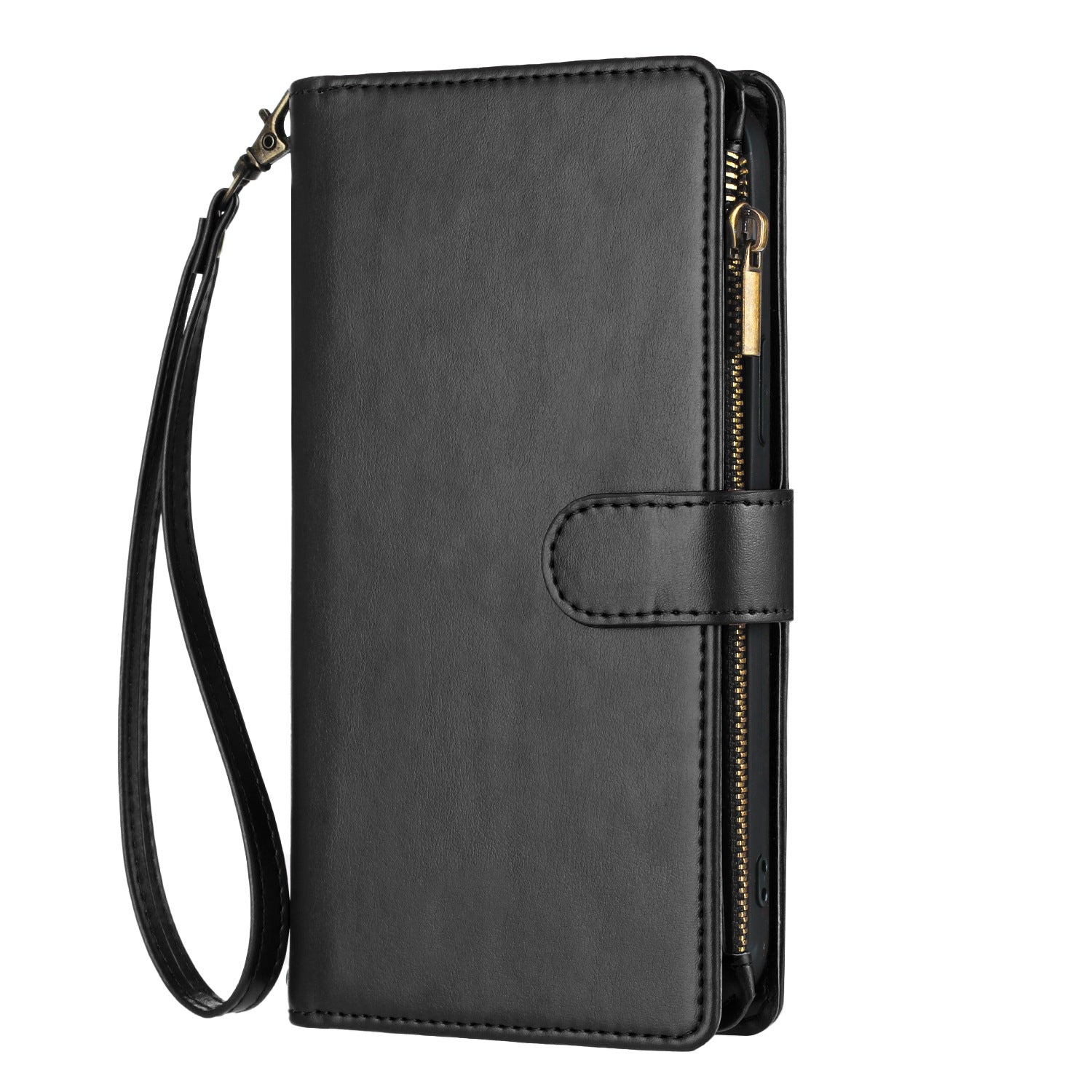 For Xiaomi Poco M8 Pro 5G / Xiaomi Redmi Note 15 Pro+ 5G (Global) Leather Case Zipper Wallet Stand Shockproof Phone Cover with Wrist Strap - Black